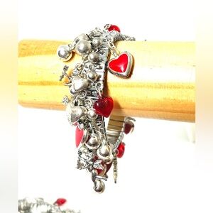 Silver and Red Heart Charm Bracelet